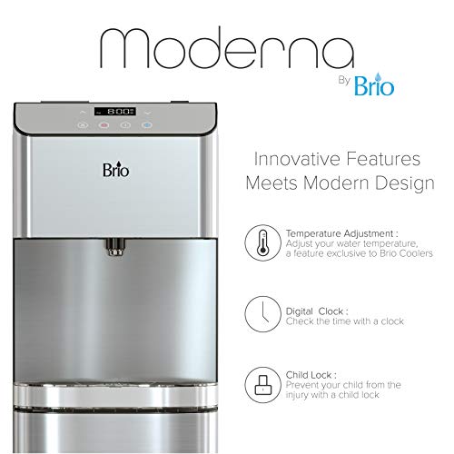 Brio Moderna Touchless Bottom Load Water Cooler Dispenser - Self-Cleaning, Motion Sensor, Tri Temp Dispense, Child Safety Lock, Holds 3 or 5 Gallon Bottles, Digital Display and LED Light