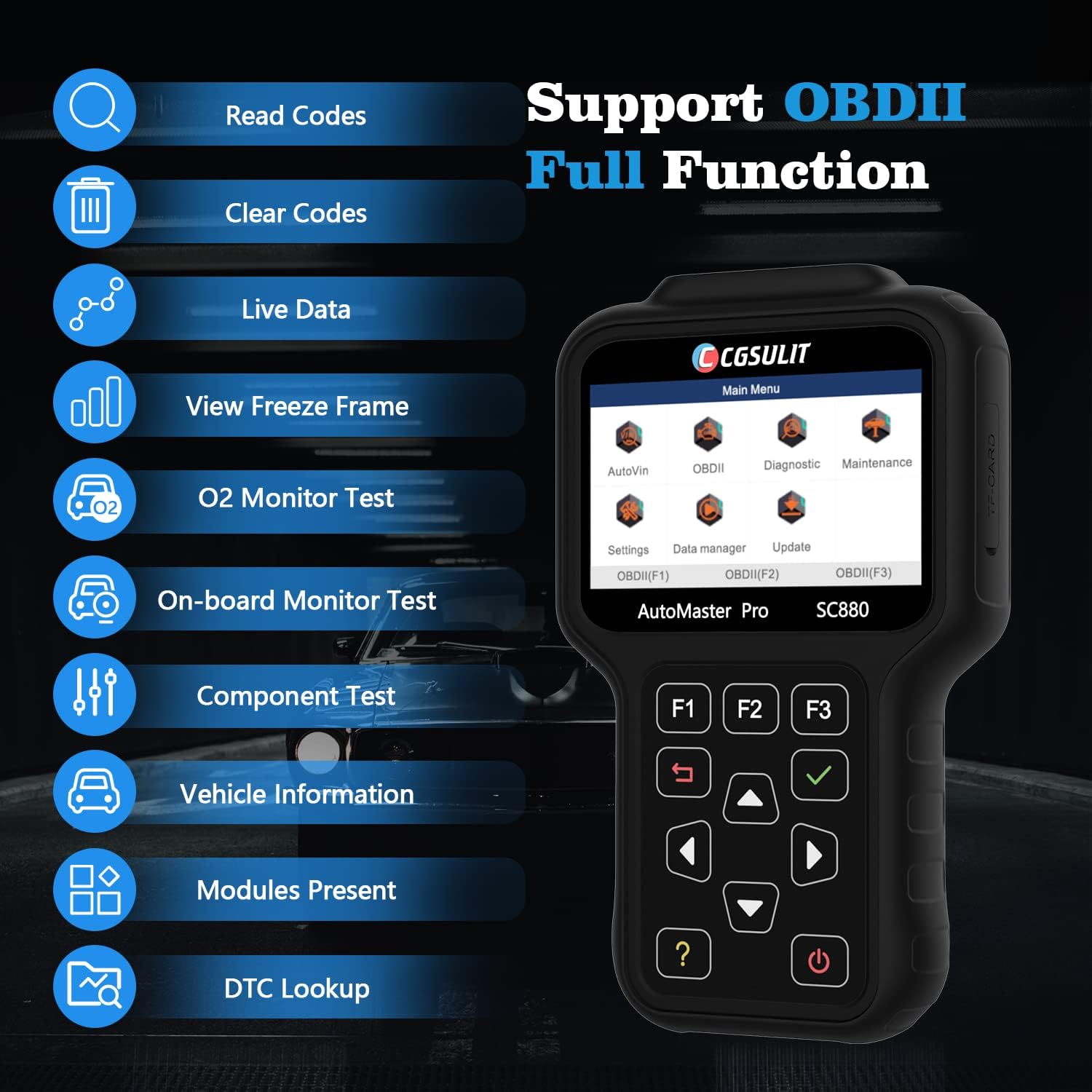 Code Reader Scan Tool for All Cars, CGSULIT SC880 Professional Full System Automotive Scanner Auto Check Fault Code Reader, Vehicle OBD2 Diagnostic Tool with EPB ABS SAS SRS Transmission Reset