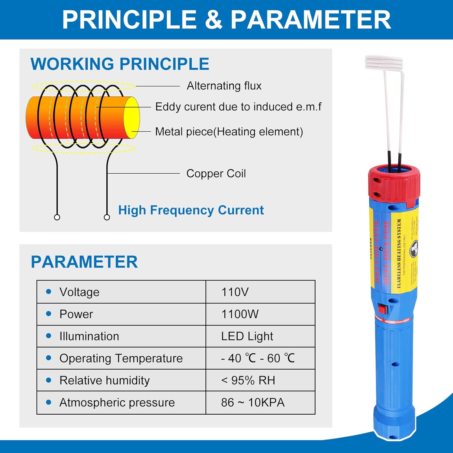 1100W Magnetic Induction Heater Kit 8 Coils Handheld Induction Heater for Rusty Screw Removing,with Portable Storage Box