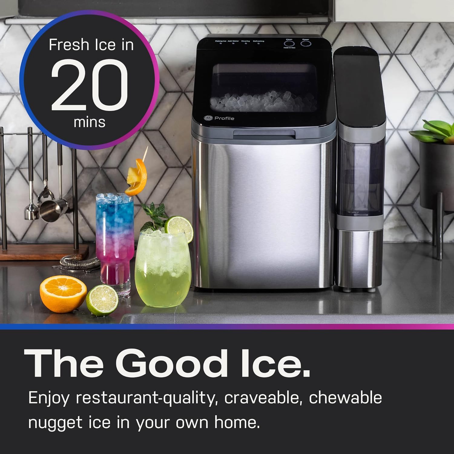 GE Profile Opal 1.0 Nugget Ice Maker| Countertop Pebble Ice Maker | Portable Ice Machine Makes up to 34 lbs of Ice Per Day | Stainless Steel