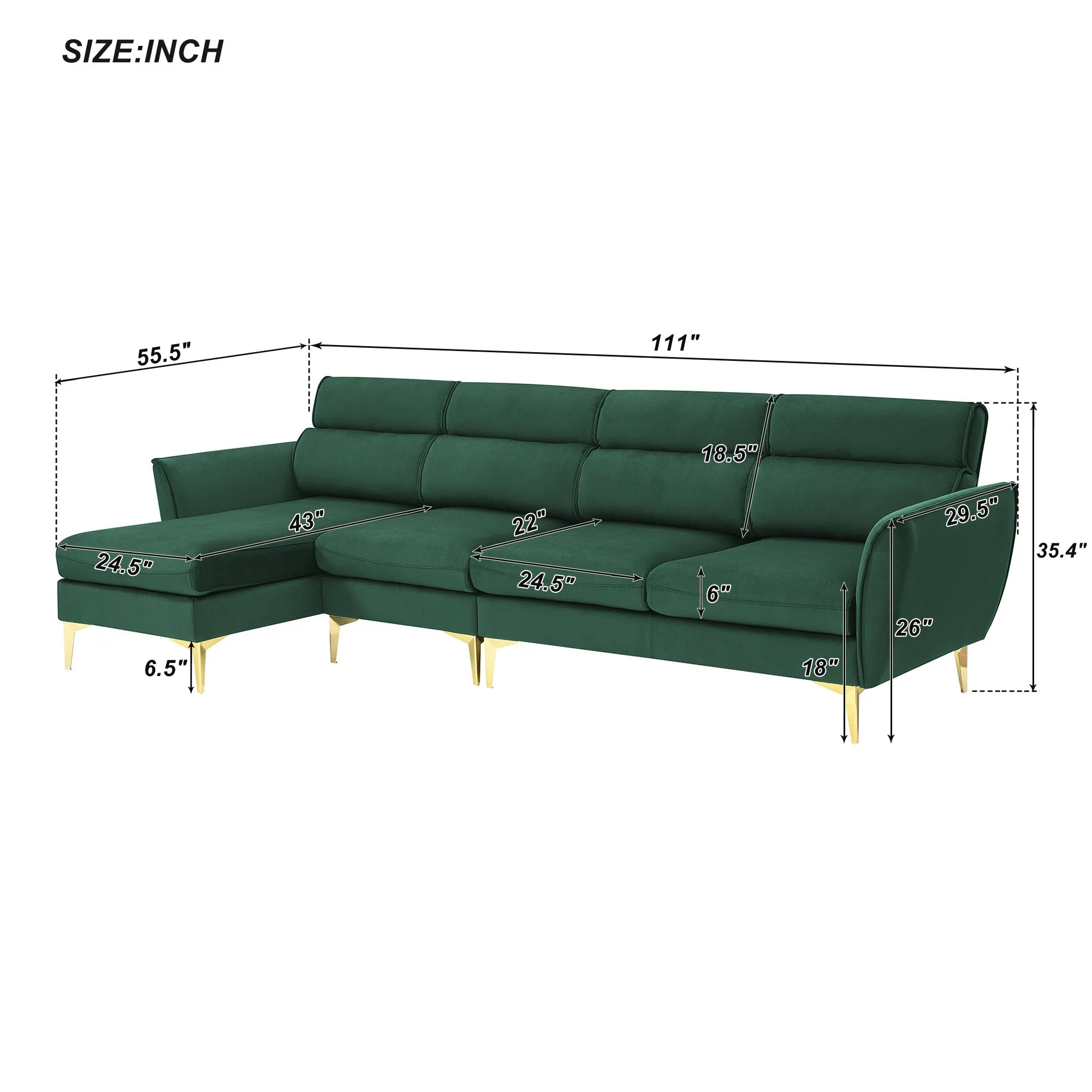 Style 111" Sectional Sofa Flannel L Shape Sofa with Recliner