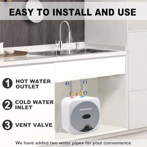 DAORDAER 110/120v 1.5kw Mini Tank Electric Water Heater 2.5 Gallon Compact Under Sink Water Heater Knob Temperature Adjustment Instant Hot Water Heater For Home Kitchen