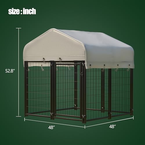 12 Panels Large Dog Kennel Outside Outdoor with Roof Heavy Duty Dog Kennel Outdoor Indoor Dog Playpen Enclosure Pet Pen House Fence Yard Yard for Small Medium Large Dogs 8'x4'x6'