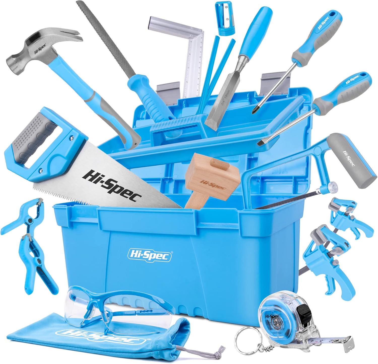 Hi-Spec 25 Piece Blue Beginners Tool Kit Set with Tool Box. Complete Carpentry Hand Tools for Kids and Adult DIY Starters Pack of 2