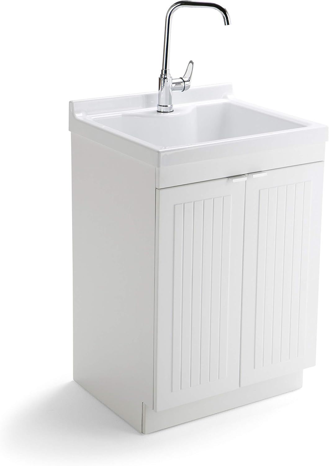 SIMPLIHOME Murphy Traditional 24 inch Laundry Cabinet in Pure White with Faucet and ABS Sink with 1 Storage Compartment, for the Laundry room, Utility room, Traditional