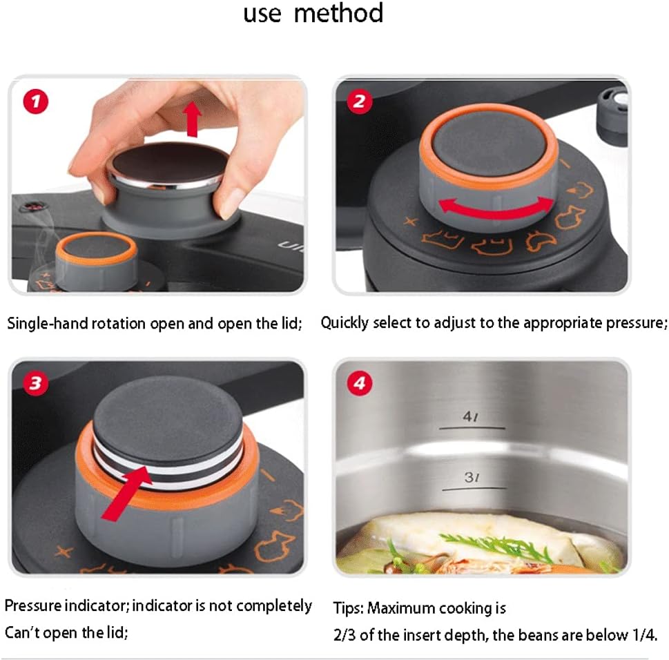 6 Litre Classic Stainless Steel Pressure Cooker,Triple Safety System，Easy to Clean Easy Cooking Kitchen Ware，Universal for Gas Induction Cooker
