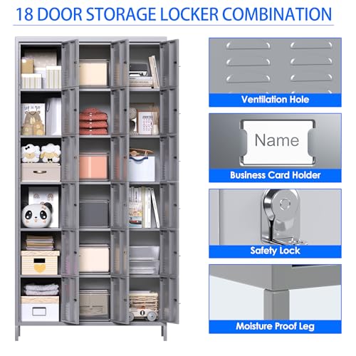 METAN Metal Storage Locker for School Office Gym Bedroom, 12 Doors Locker Cabinet for Employees, Industrial Steel Storage Locker with 12 Hooks, Assembly Required (12 Door-Light Gray)
