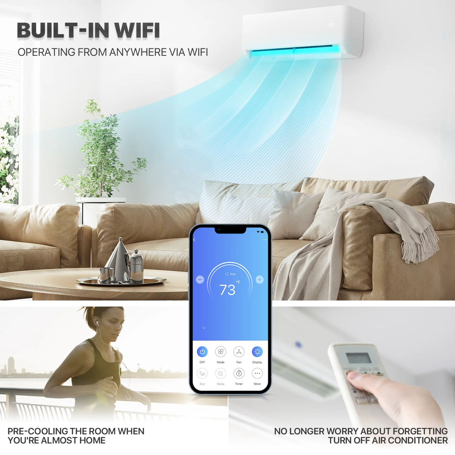 mollie 12000 BTU 22 SEER Mini Split Air Conditioner & Heater with WIFI , Wall-Mounted AC Unit Cools Rooms up to 550 Sq.Ft, Energy Efficient Inverter AC with Heat Pump, White