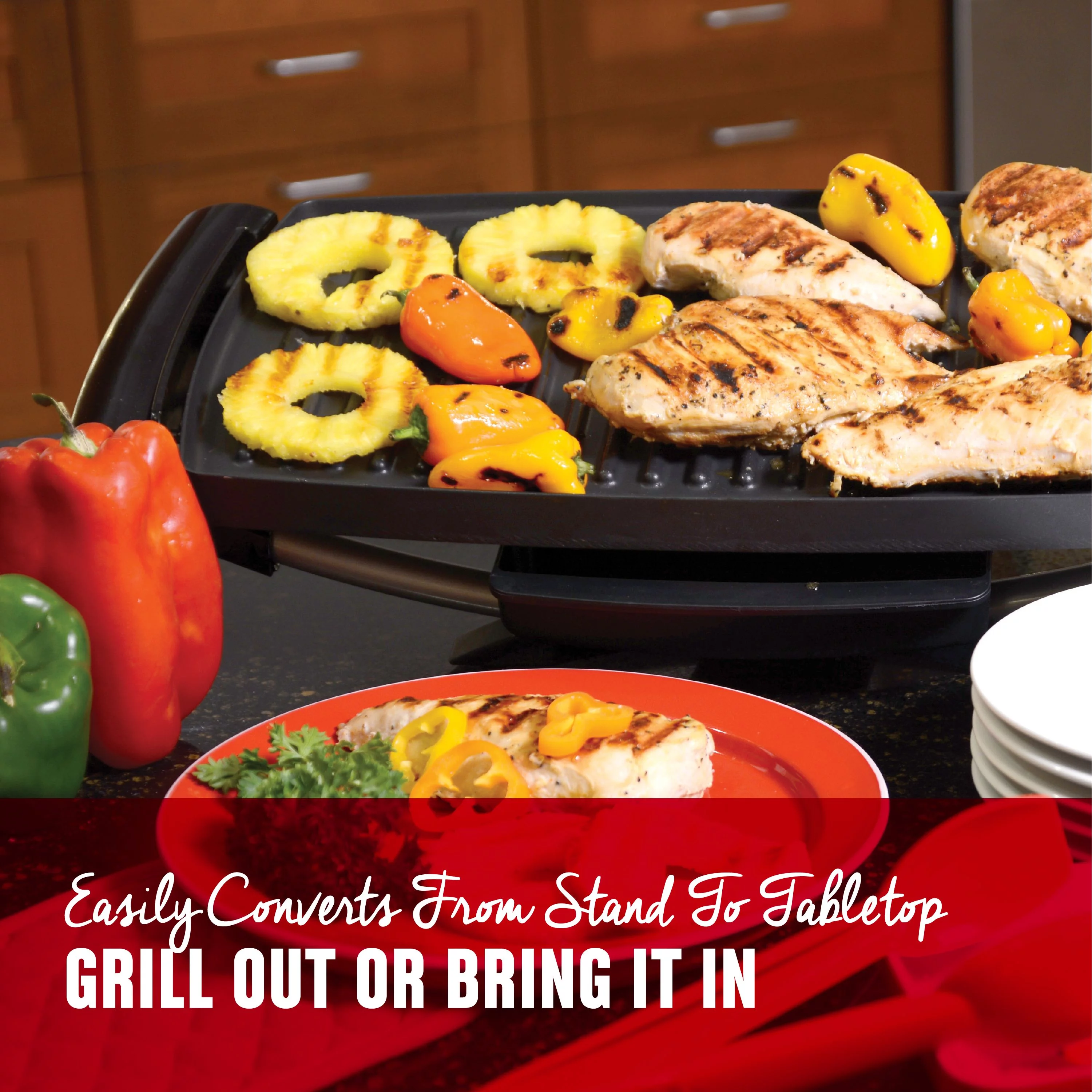 George Foreman 12-Serving Indoor/Outdoor Rectangular Electric Grill, Red, GFO201R-1
