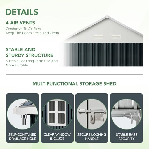 10X12X7.5 FT Outdoor Steel Storage Shed with Lockable Doors, 2 Windows, Transparent Roof Panels (Wood Panels & Frame Floor Not Included), Ideal for Patio Storage,Garbage Can, Chicken Coop，Brown