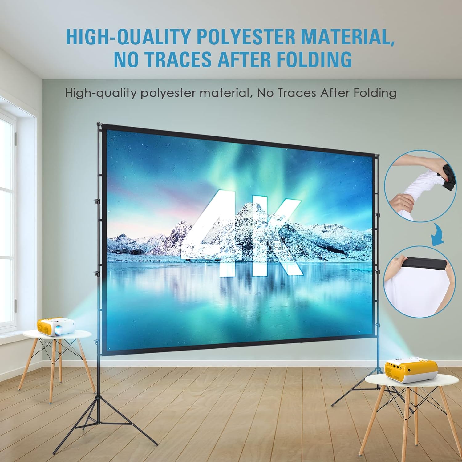 Projector Screen and Stand 180 Inch, LEORFI Outdoor Portable Projector Movie Screen Pull Down, Indoor Projections Screen with Stand 16:9 4K Full HD Support Height Adjustable for Home Theater Camping