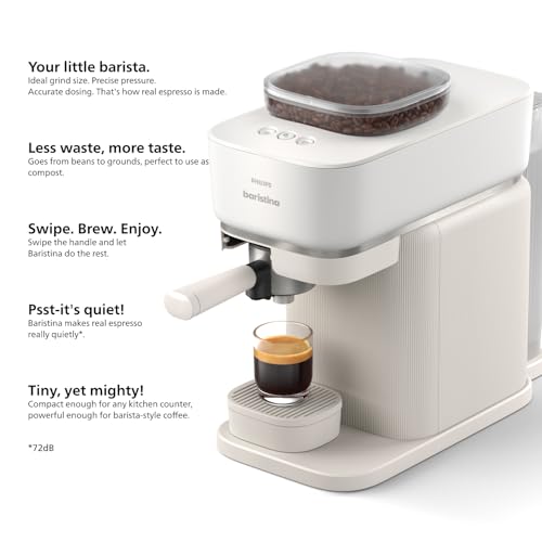 Philips Baristina Espresso Machine, Grind, Tamp & Brew Coffee Beans in One Swipe, Compact, 16 Bar Pump Pressure, Automatic Grinder, Black with Black Portafilter (BAR300/60)
