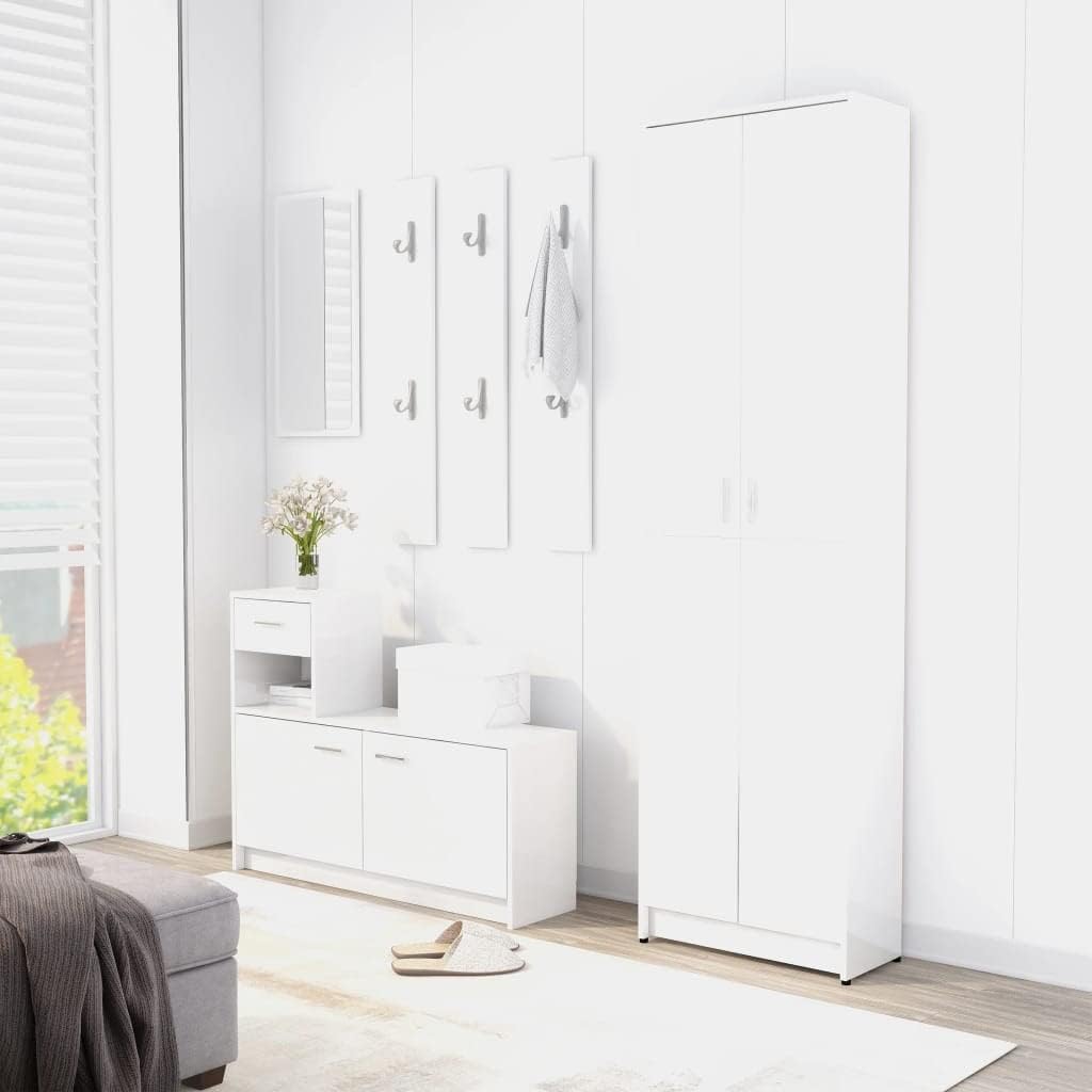 Hallway Wardrobe High Gloss White 55x25x189 cm Engineered Wood with Overall Dimensions: 55 x 25 x 189 cm (W x D x H)