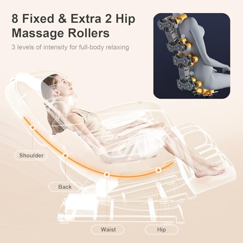 2025 Massage Chair Full Body, Zero Gravity Massage Chair with 10 Fix Rollers, Heating, Foot Massage, Auto Modes, Bluetooth Speaker, Touch Screen Controller (Black & Brown)