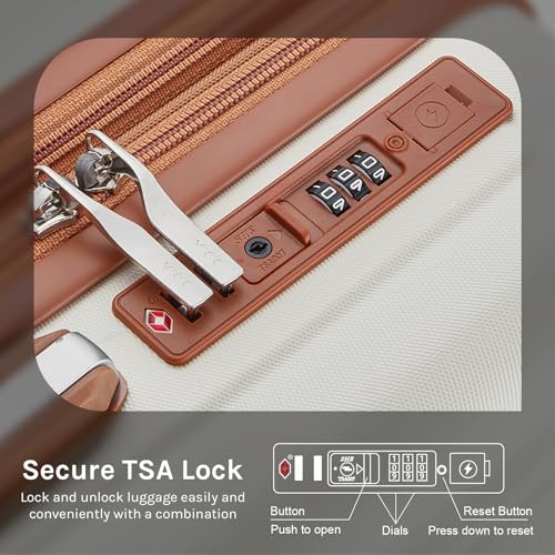 imiomo Luggage Sets 4 Piece Expandable Luggage Set, Hardside Carry on Suitcase with USB Port Cup Holder, Travel Luggage Suitcase with Spinner Wheels TSA Lock, Black Brown
