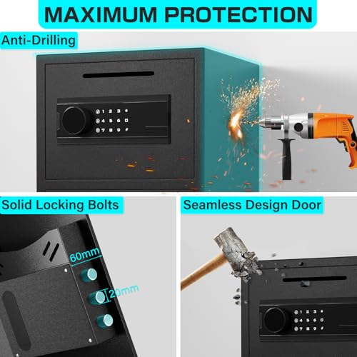 Kavey 2.6 Cub Fireproof Drop Safe, Safe with Drop Slot, Drop Slot Safes with Front Load Drop Box and Digital Touch Screen Keypad, Heavy Duty Money Safe Box for Business Office Home