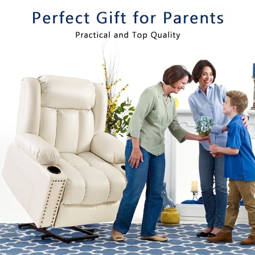 Large Power Lift Chairs Recliners for Elderly with Heated and Massage, Overstuffed Adjustable Lift Chairs, 3 Positions, Breathable Leather, USB-A and USB-C, Cup Holder, Side Pocket Dark Brown