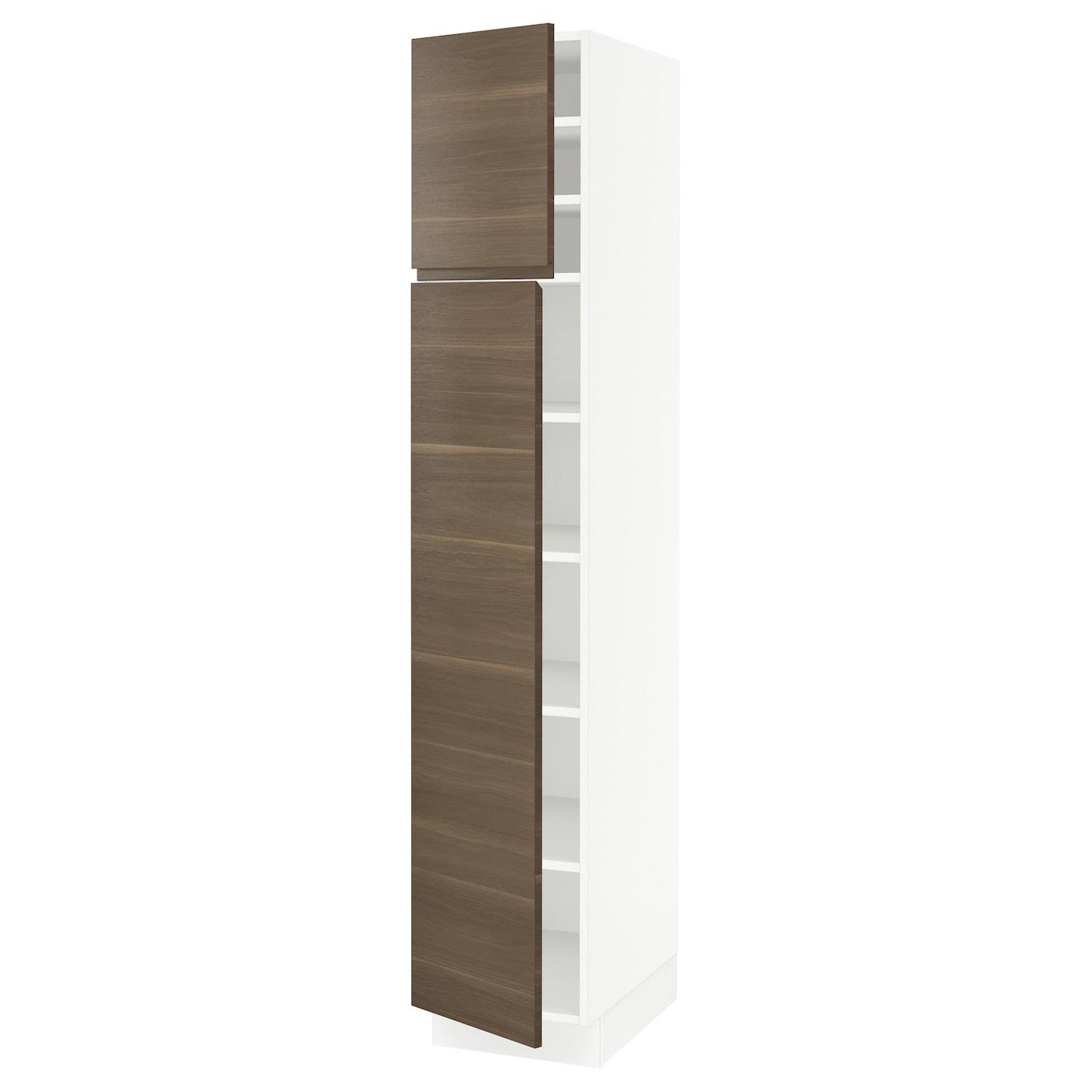 IKEA - SEKTION High Cabinet with shelves/2 Doors, white/Voxtorp Walnut Effect, 15x24x80 59381578