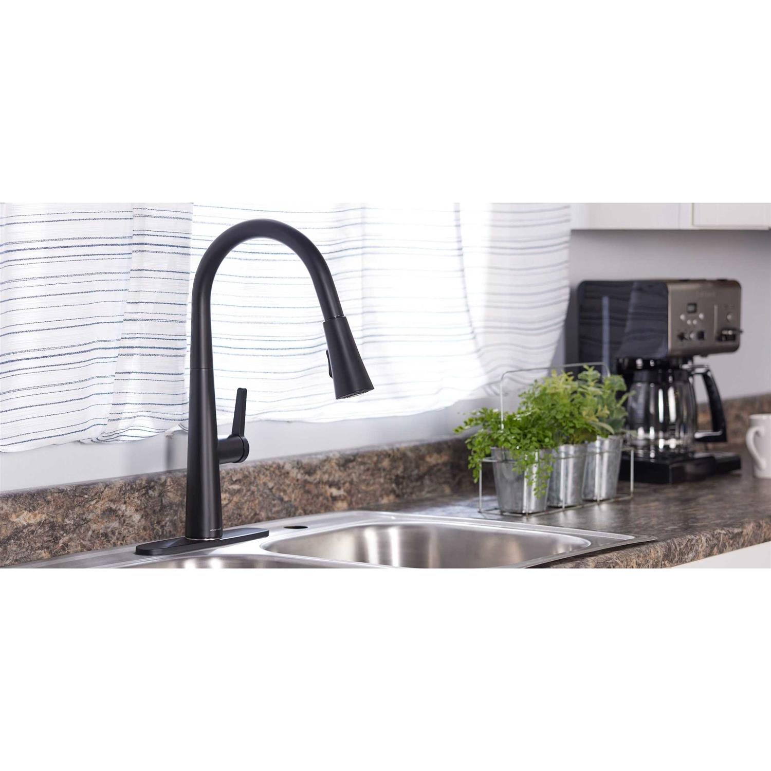Allen + Roth Bryton Matte Black 1-Handle Deck-Mount Pull-Down Handle Kitchen Faucet 21-K131HMB-AR - Shop Hardware Tools Online Store