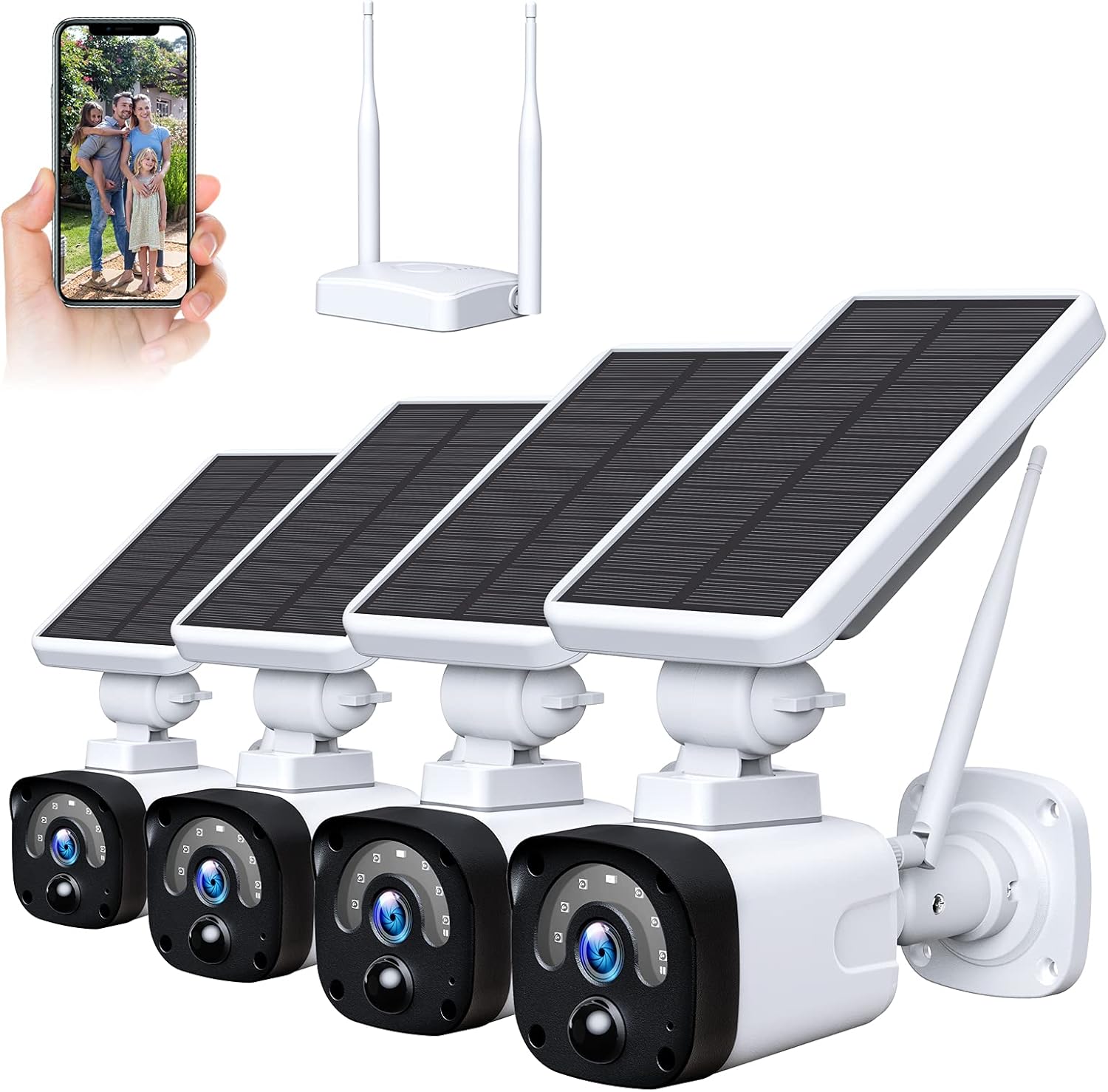 Solar Security Camera System Wireless WiFi, 1080P Solar Wireless Security Camera System(Includes Base Station & 3 Solar Camera), 2-Way Audio, Night Vision, PIR Motion Detection, IP65 Waterproof
