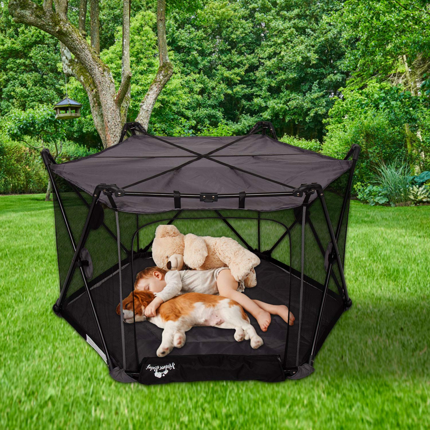 Kinbor Baby Portable Playard Play Pen for Infants and Babies - 2 in 1 Lightweight Mesh Baby Playpen with Carrying Case - Easily Opens，Indoor and Outdoor (Red)
