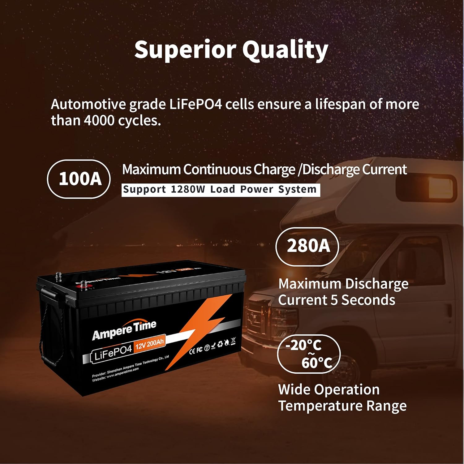 Ampere Time 12V 50Ah Lithium LiFePO4 Battery, Ideal Replacement for?12V 100Ah AGM SLA Battery, More Efficient Output & Much Lighter, 4000+ Cycles, Perfect for Boat, Security Devices, Camping, etc.
