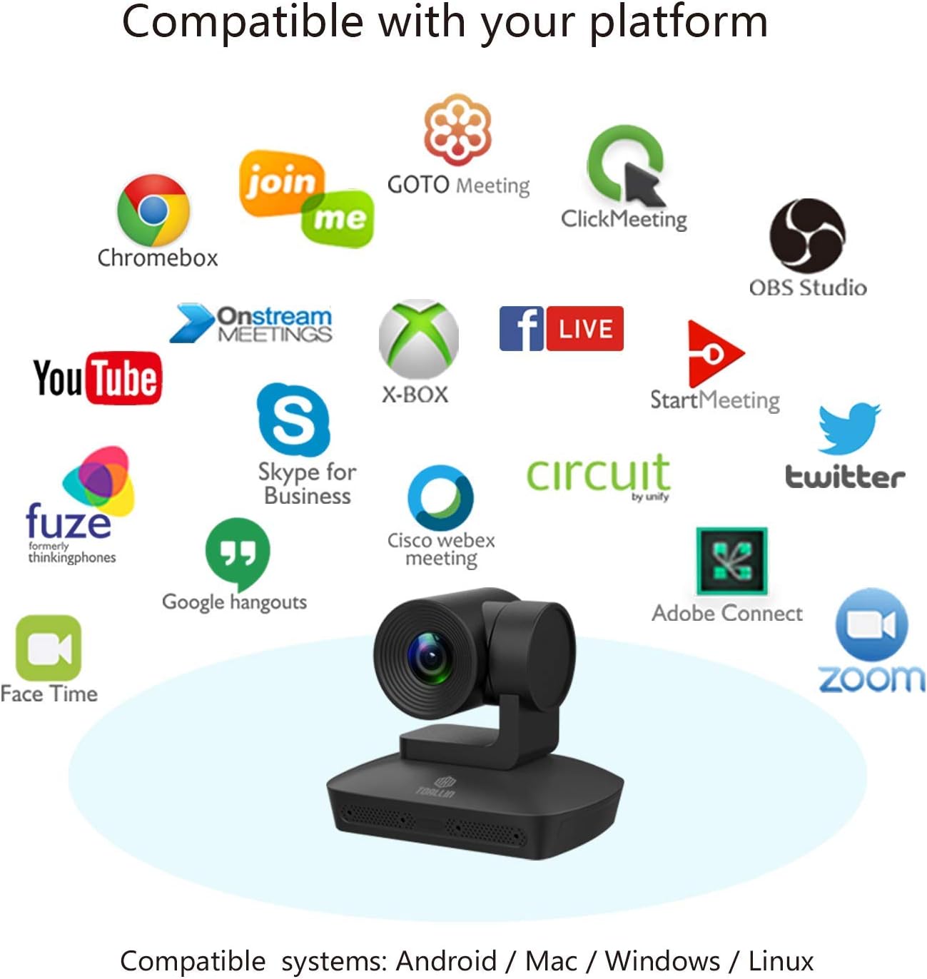 TOALLIN HD 1080P PTZ Conference Room Camera with 4 Microphones Array, 10X Optical Zoom Video Conference Camera, Automatically Voice Tracking, USB PTZ Webcam for Business Meeting