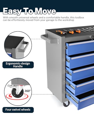 Heavy-Duty 7-Drawer Rolling Tool Chest with Wheels, Steel Tool Storage Cabinet with Lock & Liner for Workshop for Workshop/Garage - Includes 7 Organizer Boxes, Black