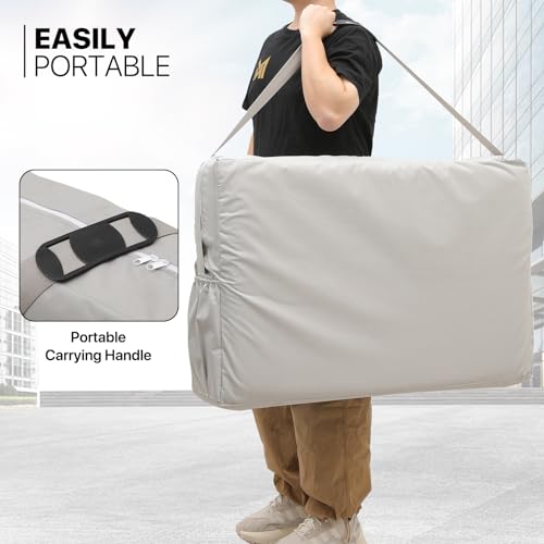 MoNiBloom Massage Table 3 Fold Portable Massage Table 82" Massage Bed Height Adjustable SPA Bed w/Carry Case Beechwood Frame Foldable Massage Table, White