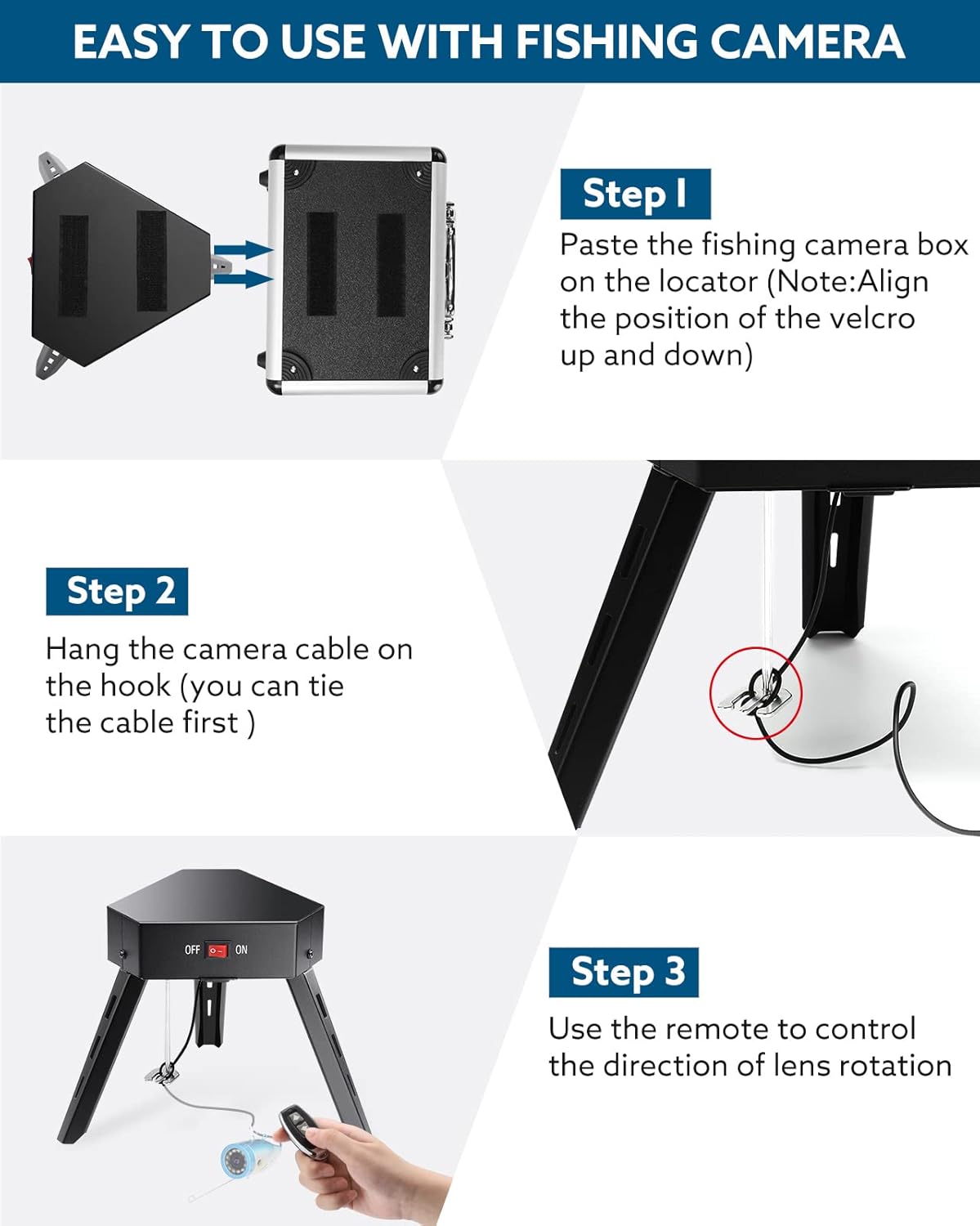 Eyoyo Underwater Fishing Camera Positioner 360° Degree Rotation Tripod for Ice Fishing w/ Remote Control Metal Housing, Applicable to Ice Holes Smaller Than 10 inch