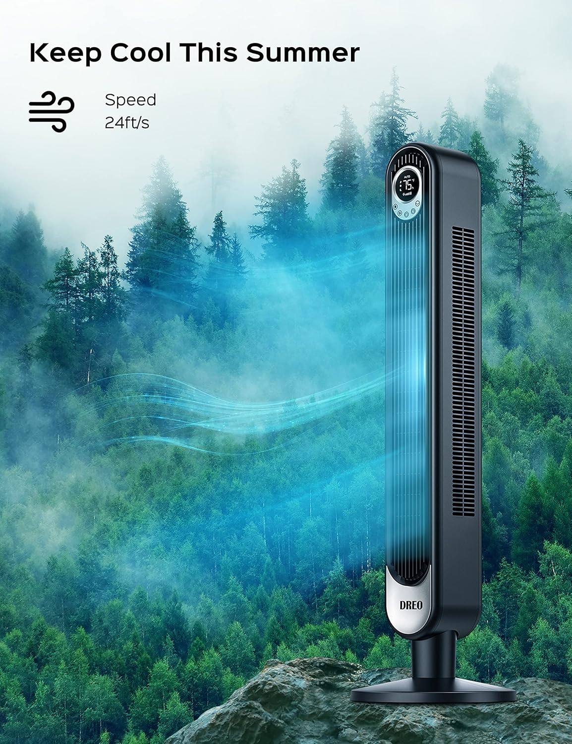 Dreo Tower Fans for Home and Office, Quiet Oscillating Bladeless Standing Floor Fans
