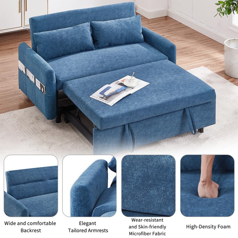 Convertible Chair Bed, 3 in 1 Convertible Sofa Bed Sleeper Chair with 3 Level Adjustable Backrest & 2 Pillow, Pull Out Sofa Bed in Microfiber, Sofa Bed Couch Loveseat Sleeper Bed for Living Room, Grey