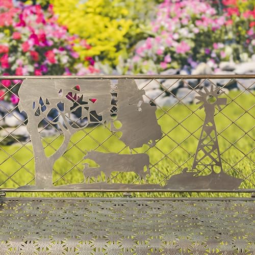Classic Iron Garden Bench with Nature Scenery (Blooming Tree Backrest in Green)