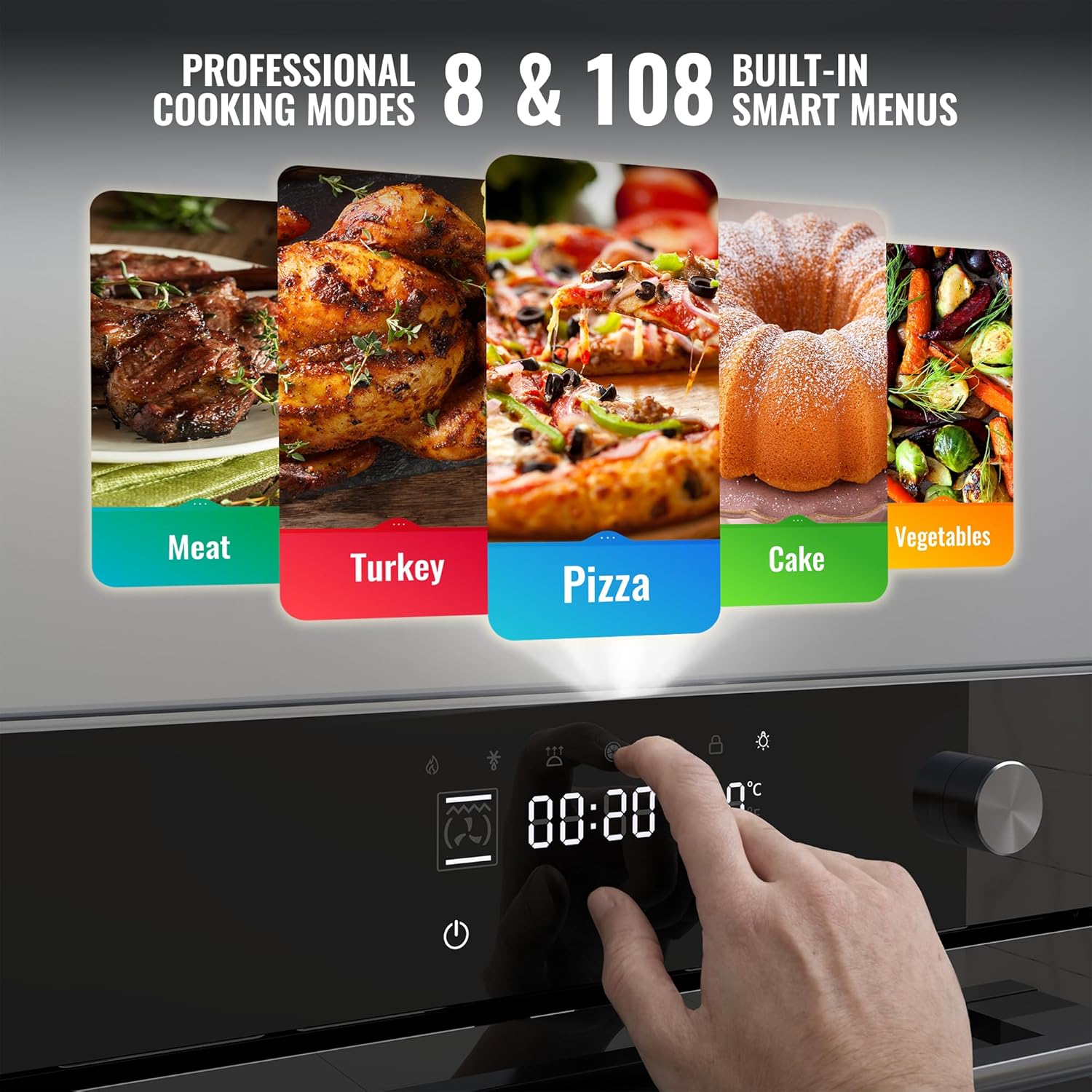 24" Built-in Electric Ovens, Single Wall Oven with 8 Cooking Modes, 108 Smart Menus, 2.5 Cu.f Convection Built-in Oven, Stainless Steel, Touch Control, Timer, Safety Lock, 3000W, 240V