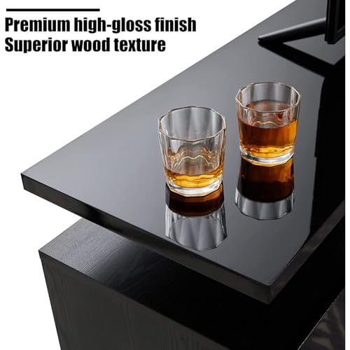 AMERLIFE Fireplace TV Stand with 40" Fireplace, 80" Modern High Gloss Fireplace Entertainment Center LED Lights, 2 Tier TV Console Cabinet for TVs Up to 90", Black & White