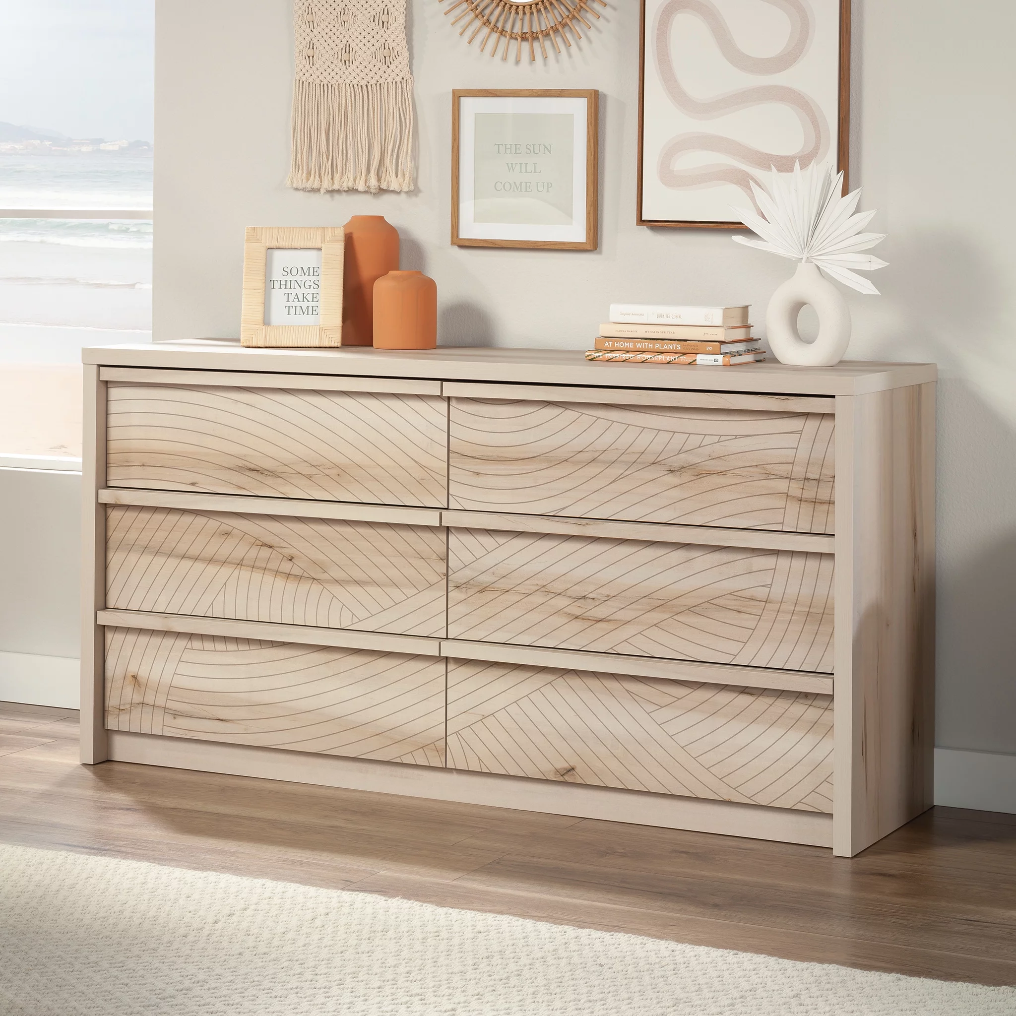 Sauder Harvey Park 6-Drawer Wood Dresser, Pacific Maple Finish
