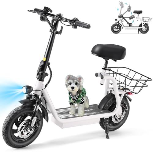 Caroma Peak 800W/1200W Electric Scooter Adults, 30 Miles Max Range, Foldable Electric Scooter with Seat, Front Suspension, Detachable Large Basket,Commuter E-Scooter for Adult and Teens