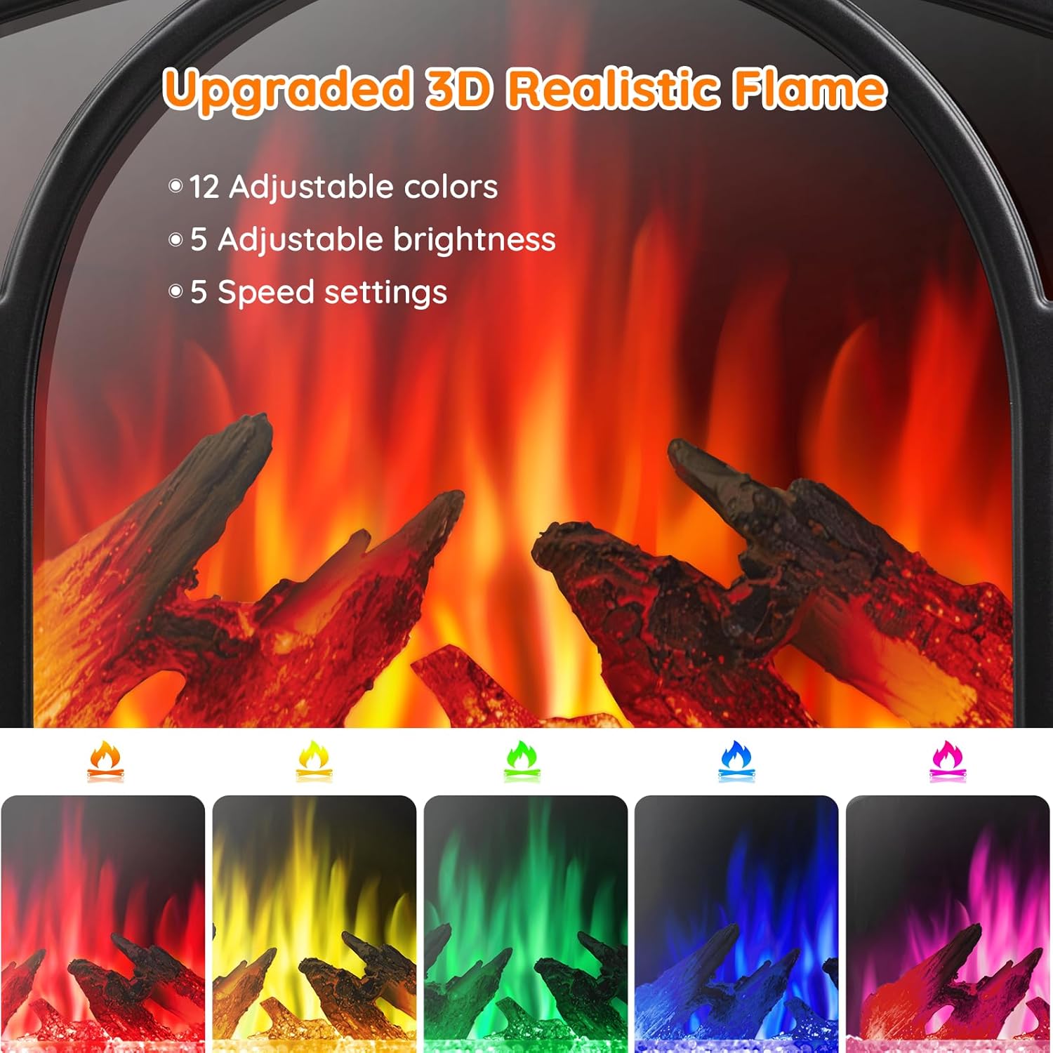 Rintuf Electric Fireplace Heater, 1500W Infrared Fireplace Stove Heater with 3D Flame Effect, 8H Timer, Space Heater Fireplace with Remote, Safety Protection, Freestanding for Indoor Use Large Room