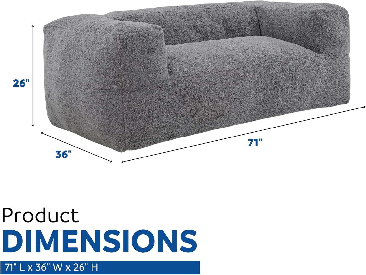 71" Large Memory Foam Bean Bag Sofa Chair with Armrest for Adults, Giant Foam Filled Furniture Lazy Soft Beanbag Couch Living Room Chill Gaming Reading Plush Lounger Chair Gray