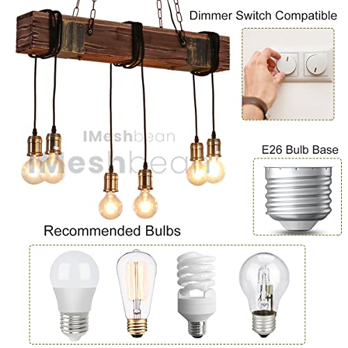 Rustic Chandelier Farmhouse Wood Beam Hanging Industrial Pendant Lighting Vintage Ceiling Light Fixture 10 Heads for Dining Table Kitchen Island Bar Coffee Billiard Pool Table (10 Heads)