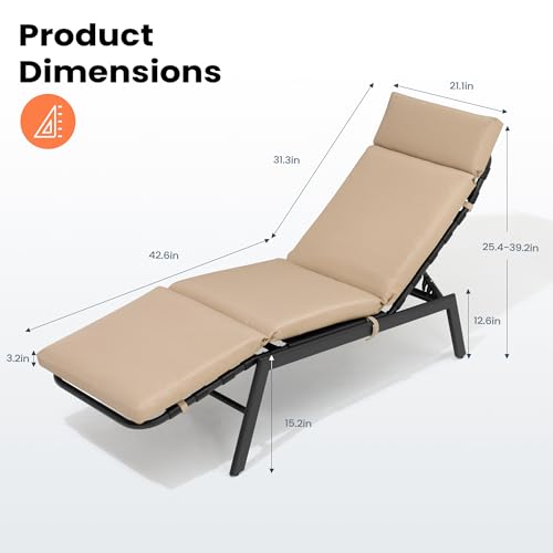 Pellebant Outdoor Chaise Lounge Chairs with Cushions Set of 2, Pool Lounge Chairs with Adjustable Positions, Patio Recliners for Garden, Deck, Yard, Beige
