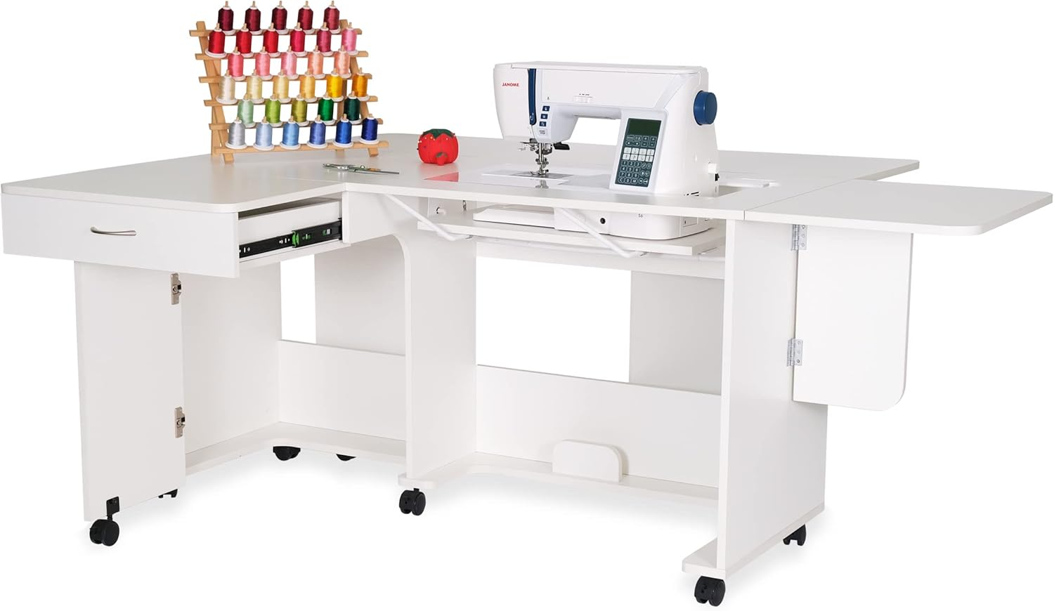 Arrow Classic Sewing Furniture “Christa” Sewing Cabinet: Full-Size, Locking Wheels, Manual Machine Lift, Side and Rear Leafs for Expansive Workspace