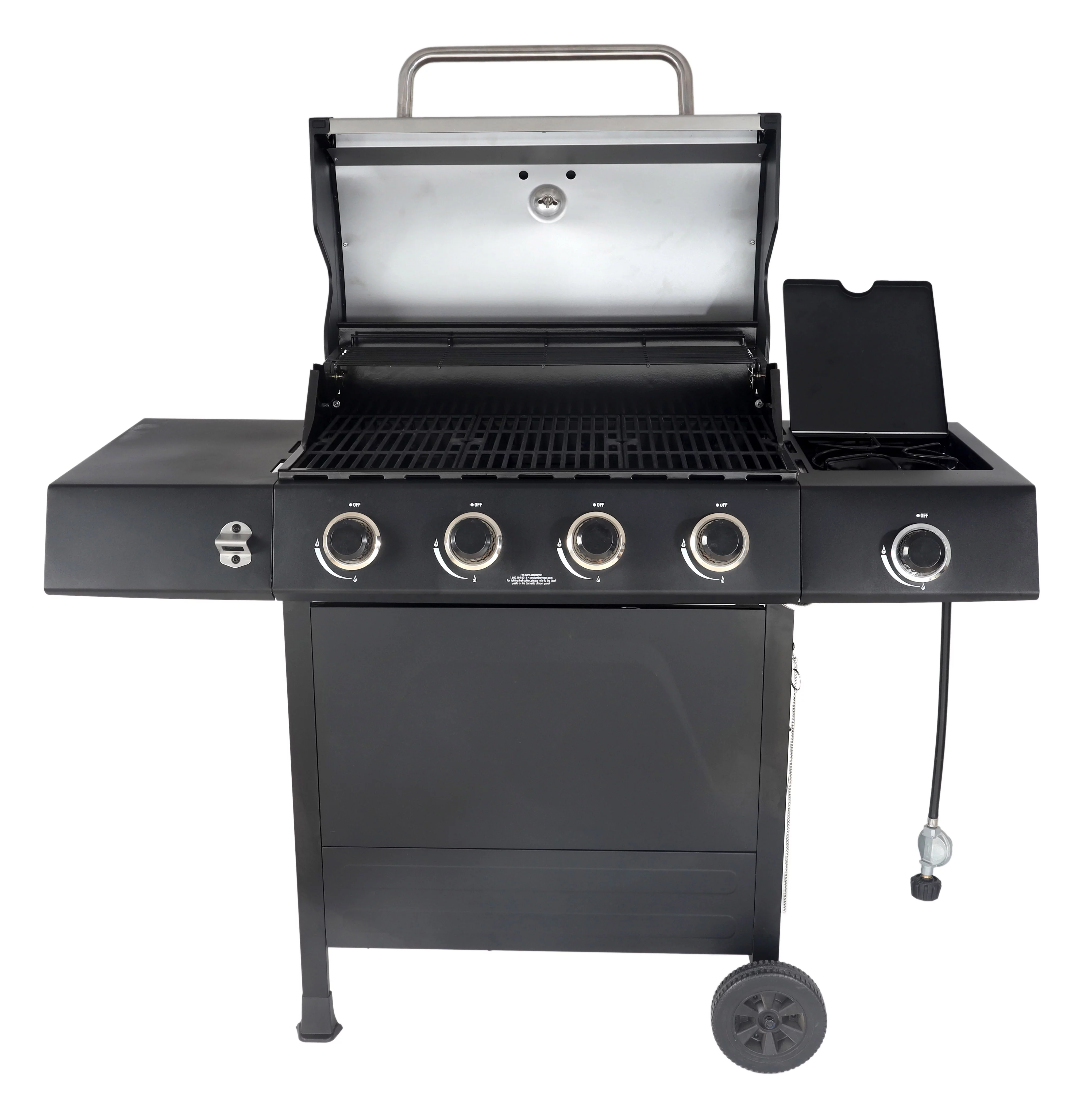 RevoAce 4-Burner Propane Gas Grill with Side Burner, Stainless Steel & Black