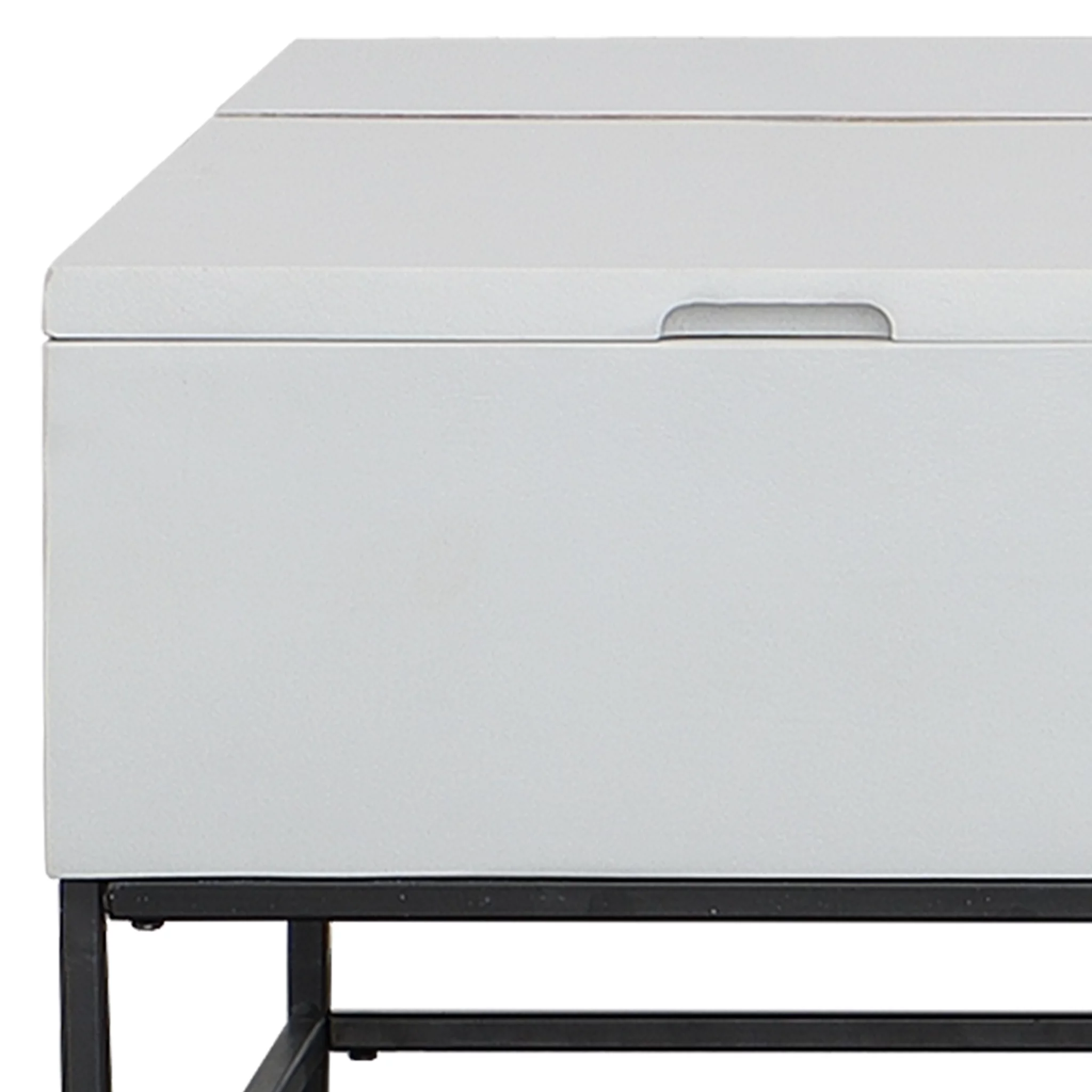 45 Inch Rectangular Mango Wood Coffee Table, Lift Top Storage, Iron Frame, White, Black