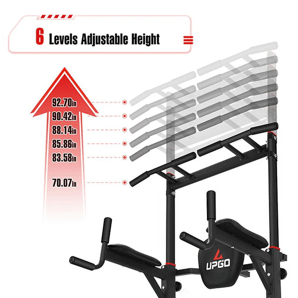 UPGO Adjustable Power Tower 400lbs Max Weight Dip Station Pull up Bar Power Rack Push up Resistance Band for Home Gym Strength Training Workout Equipment