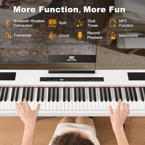 MUSTAR Digital Piano 88 Key Weighted Keyboard Hammer Action, MDP-1200 Weighted Keyboard with Stand, Full Size Electric Piano Keyboard 88 Keys with for Beginners, Portable Case, Sustain Pedal, Black
