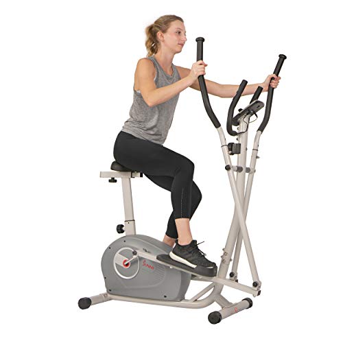 Sunny Health & Fitness 2-in-1 Magnetic Elliptical Upright Bike Essential Workout, Full-Body Exercise, Adjustable Seat Plus Multi-Function Digital Monitor, Optional SunnyFit App Bluetooth Connectivity
