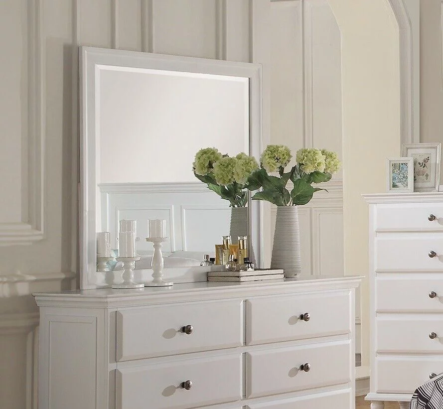Bedroom Furniture 6pc White Full Size Bed Set Dresser Mirror 2x Nightstand Chest Tufted Headboard Contmeporary Classic