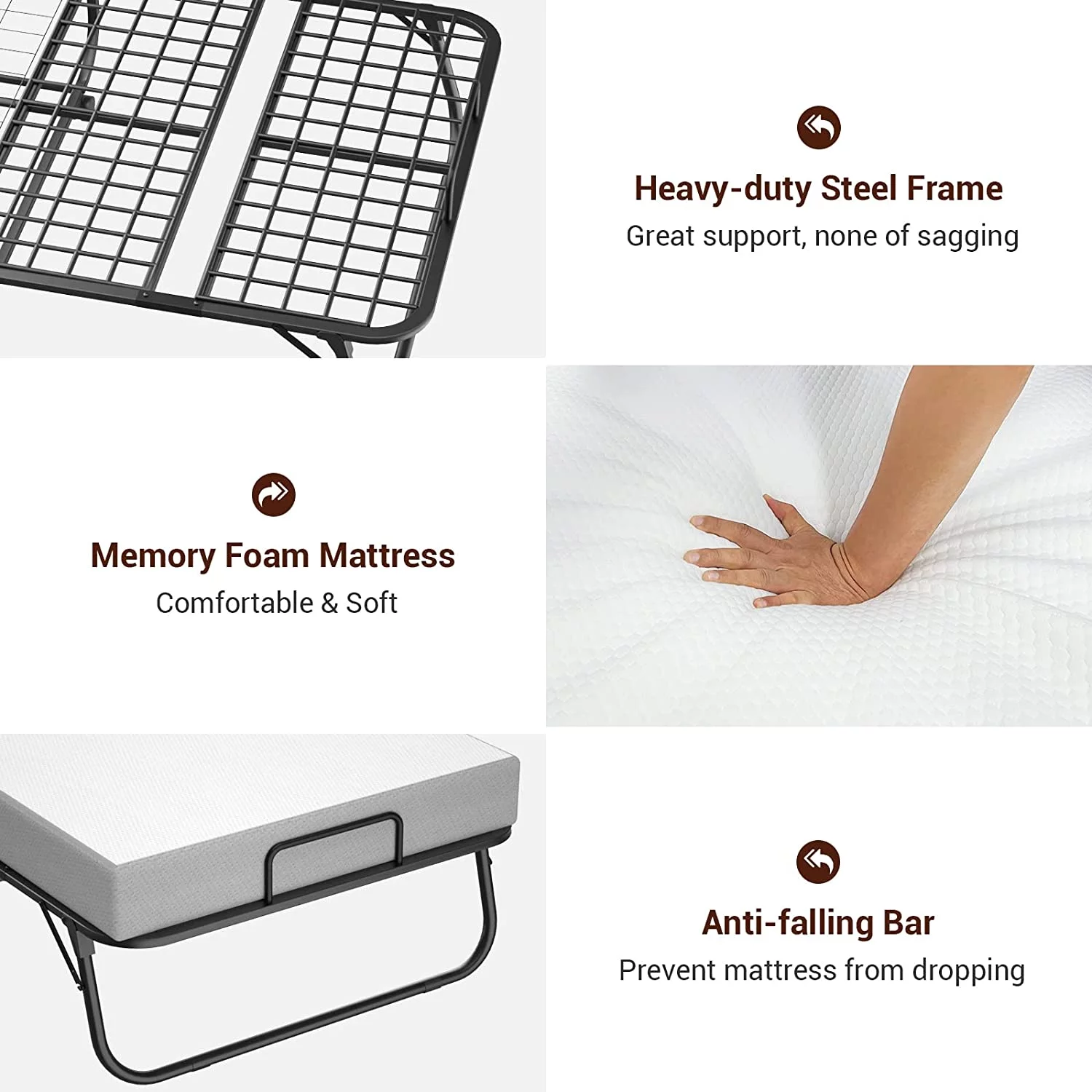 Folding Bed with Mattress  Portable Foldable Bed with  Cover  Rollaway Bed for Adults with Memory Foam Mattress and Metal Frame  Cot Size Extra Guest Bed on Wheels (75\u201D x 31\u201D) - Curated Treasures Market