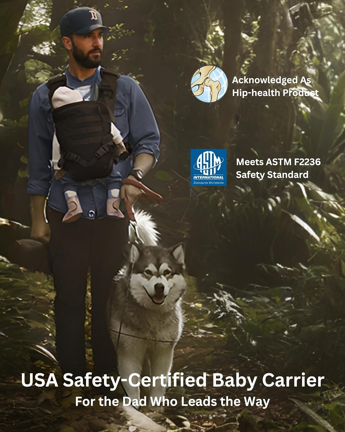 Safety-Certified Toddler and Baby Carrier - 1000D Nylon CozyOne Dad Baby Carrier with Full Back Support, Washable Liner, Sun Shade, and MOLLE system, Baby Carrier for 8-35 lbs (Black)